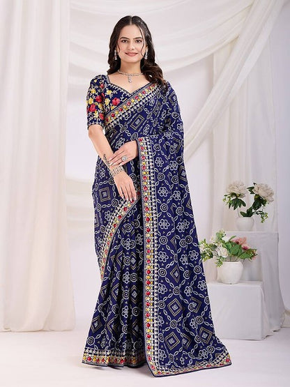 Royal Vichitra Bandhani Saree Navy Blue