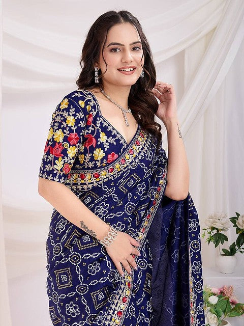 Royal Vichitra Bandhani Saree Navy Blue