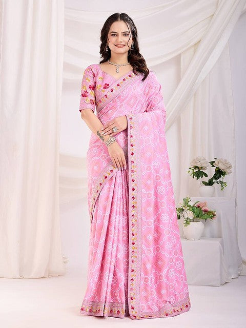 Royal Vichitra Bandhani Saree Light Pink