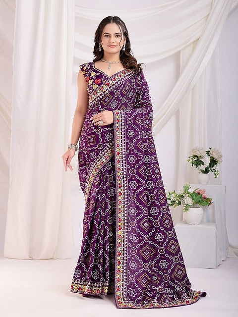 Royal Vichitra Bandhani Saree Wine