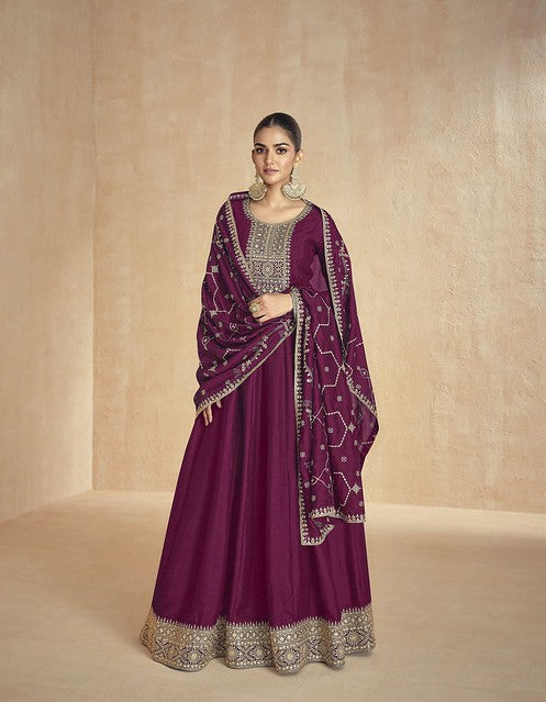 Silk Radiance Anarkali Suit Wine