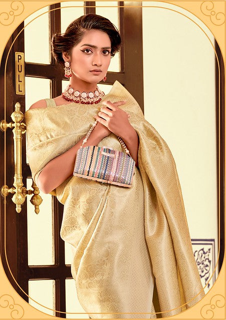 Eternal Grace of Kanjivaram Silk Saree Gold Cream