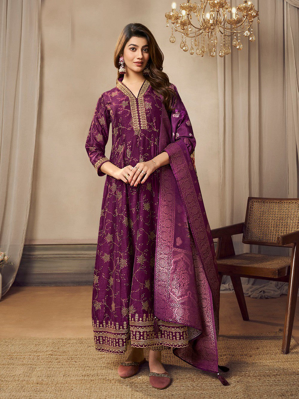 Luminous Essence Anarkali Suit Wine