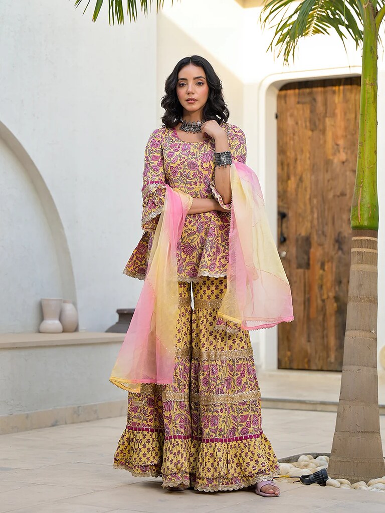 Soft Petal Sharara Suit Multi