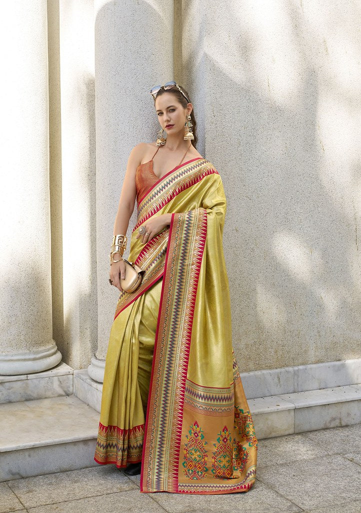 Emerald Silk Saree Mustard