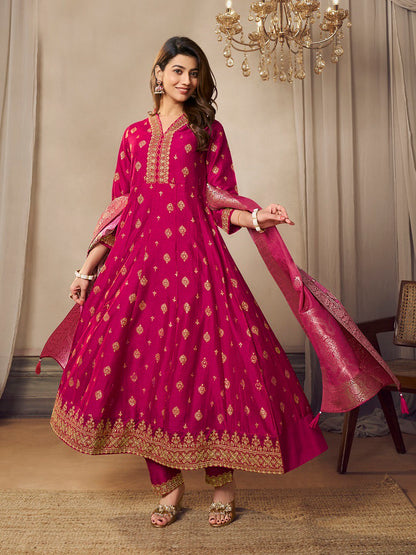 Luminous Essence Anarkali Suit Rani Pink