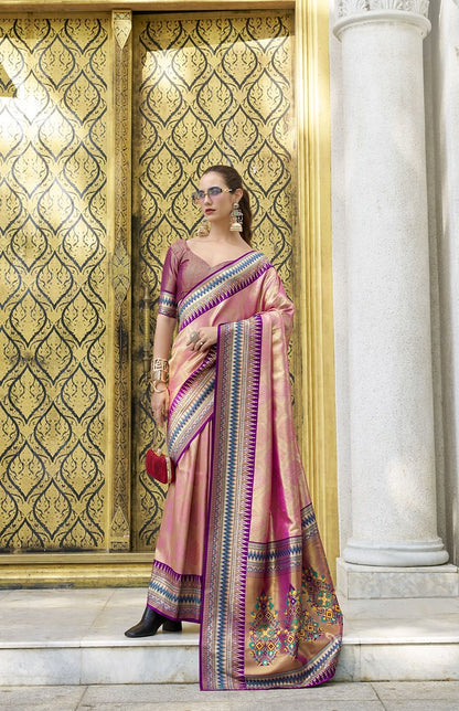 Emerald Silk Saree Pink