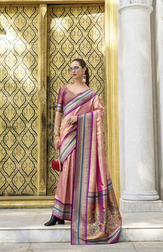 Emerald Silk Saree Pink