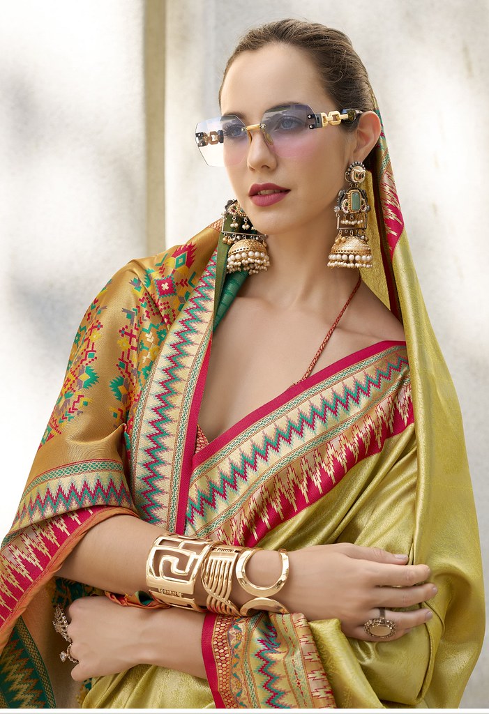 Emerald Silk Saree Mustard