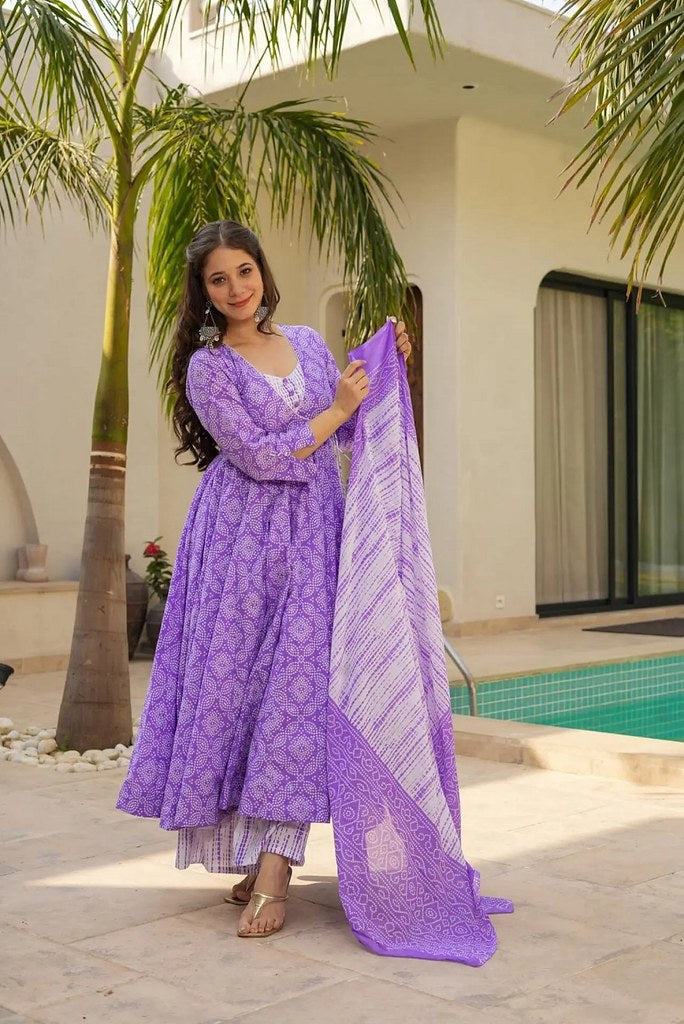 Cotton Calm Anarkali Suit Purple