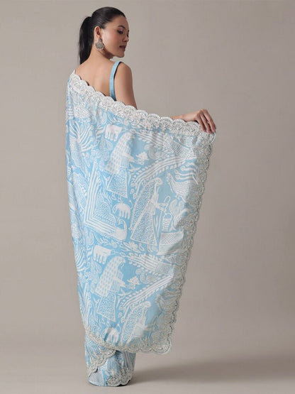 Georgette Sky Bloom Saree Sky Blue