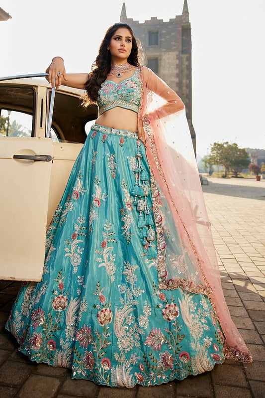 Maharani Rajsi Lehenga Choli Turquoise Blue