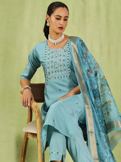 Royal Hues Silk Blend Suits Sky
