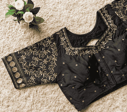 Bliss Vichitra Silk Blouse Line Black
