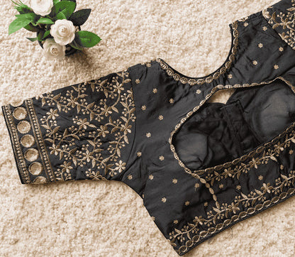 Bliss Vichitra Silk Blouse Line Black