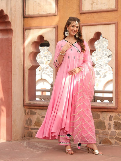 Rayon Charm Anarkali Suit Pink