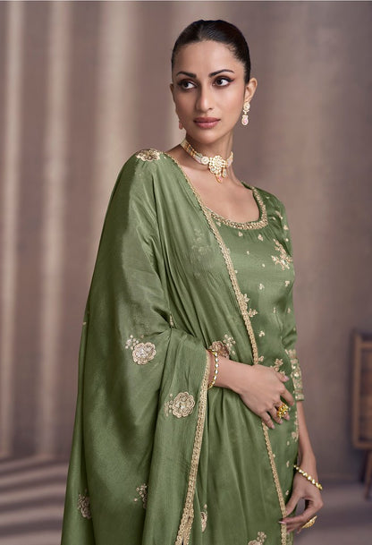 Regal Salwar Suit Olive Green
