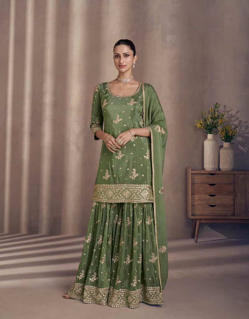Regal Salwar Suit Olive Green