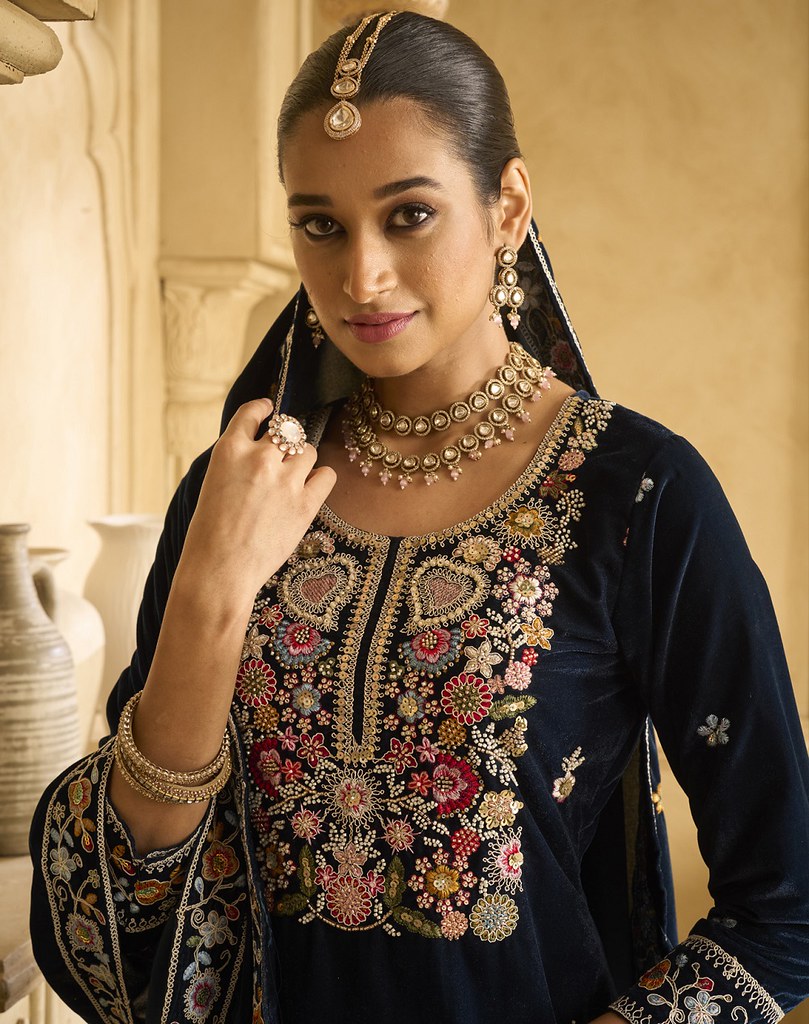Velvet Viraasat Suits Collection Navy Blue