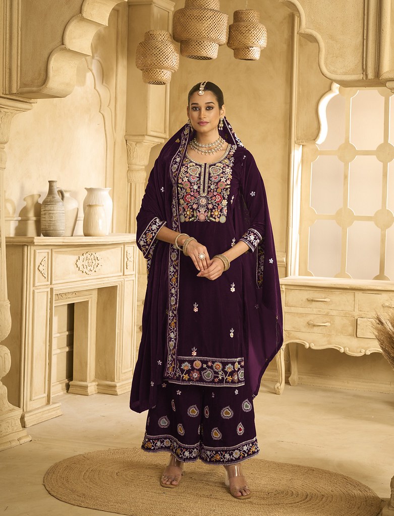 Velvet Viraasat Suits Collection Wine