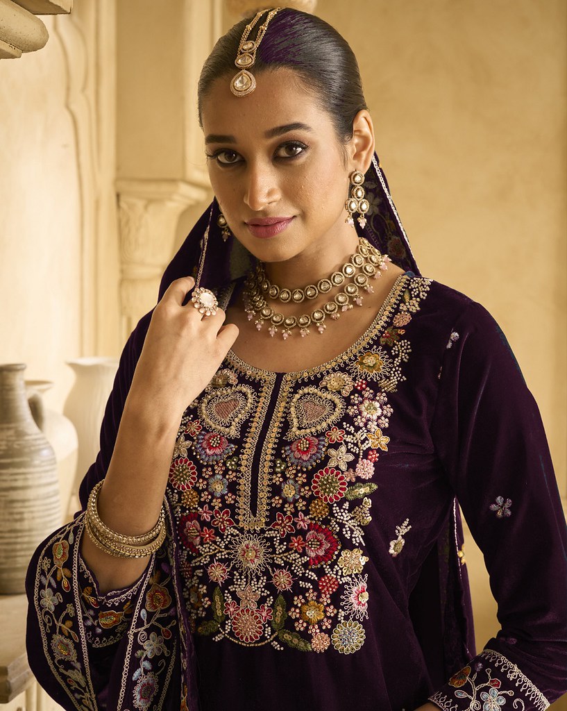 Velvet Viraasat Suits Collection Wine