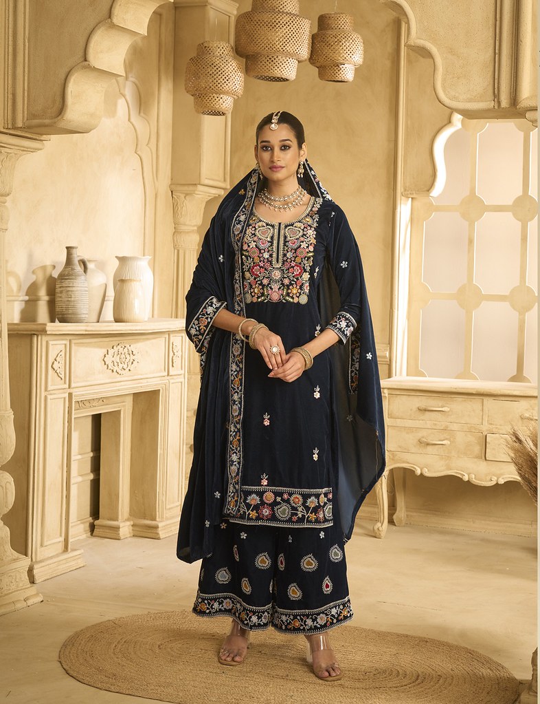 Velvet Viraasat Suits Collection Navy Blue