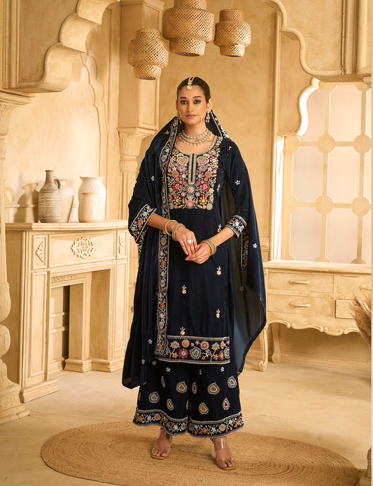 Velvet Viraasat Suits Collection Navy Blue