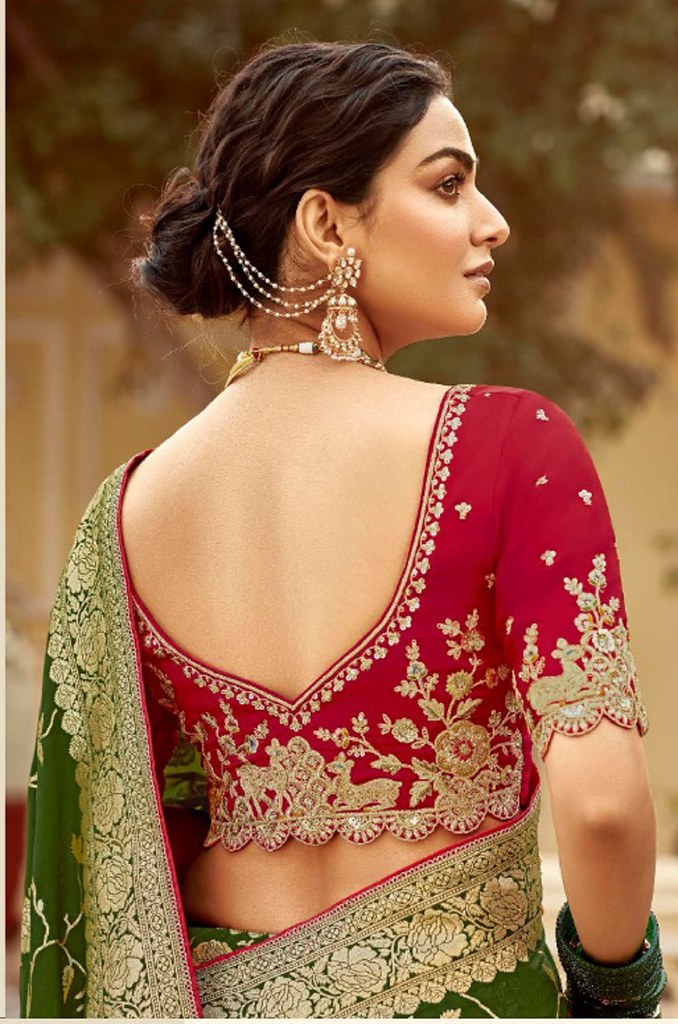 Silken Saaj Saree Collection Olive Green