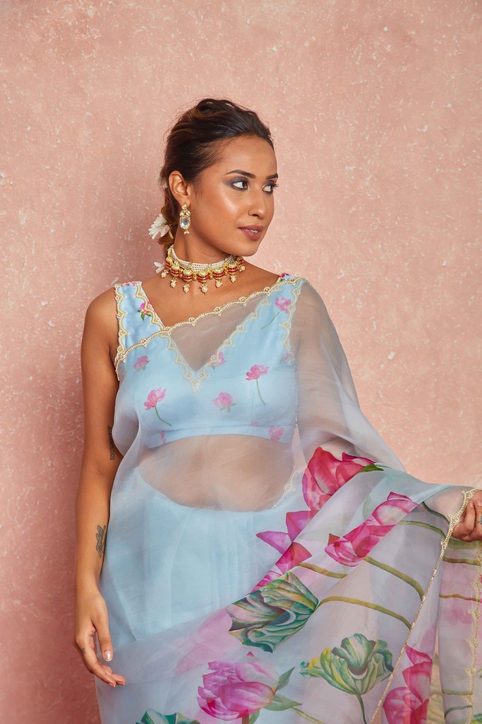 Aasmaani Saaz Saree Collection Sky