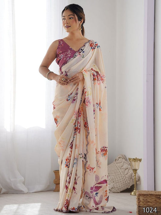 Aangan Prints Saree Collection Cream