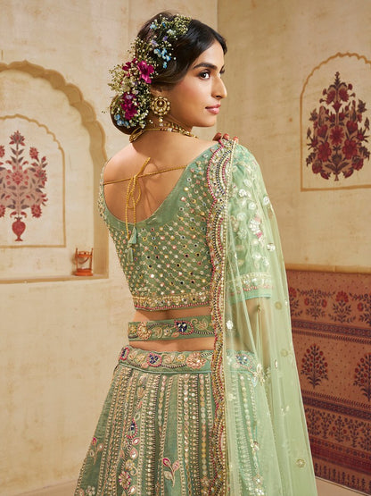 Saaz Collection Green Net Lehenga Choli