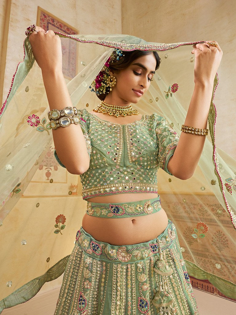 Saaz Collection Green Net Lehenga Choli
