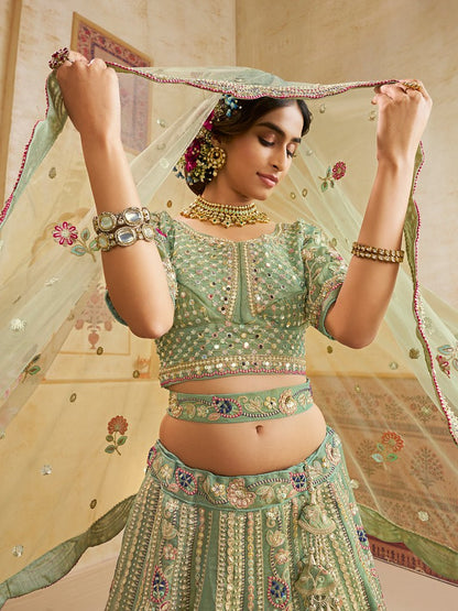 Saaz Collection Green Net Lehenga Choli