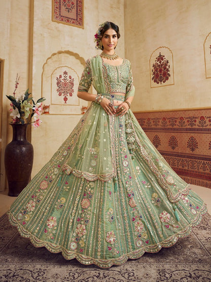 Saaz Collection Green Net Lehenga Choli
