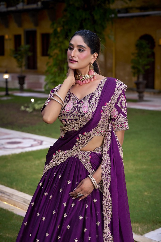 Zarqa Silk Crush Lehenga Purple
