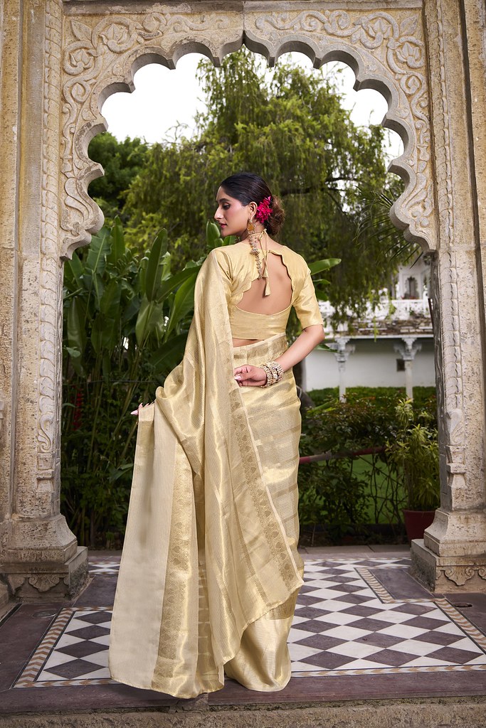 Aarohi Gold Tissue Saree Off White