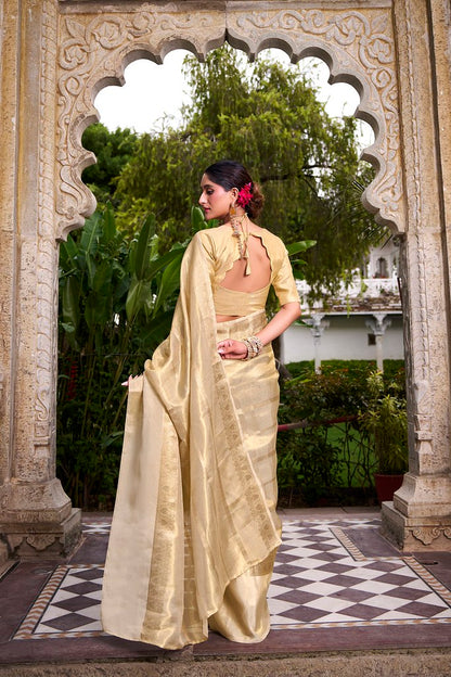 Aarohi Gold Tissue Saree Off White