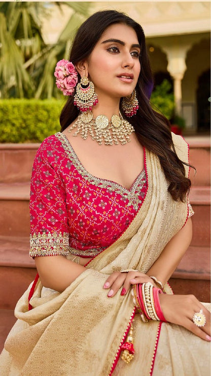 Vibrance Viscose Saree Cream