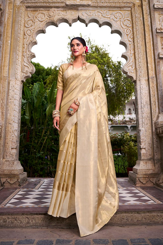Aarohi Gold Tissue Saree Off White