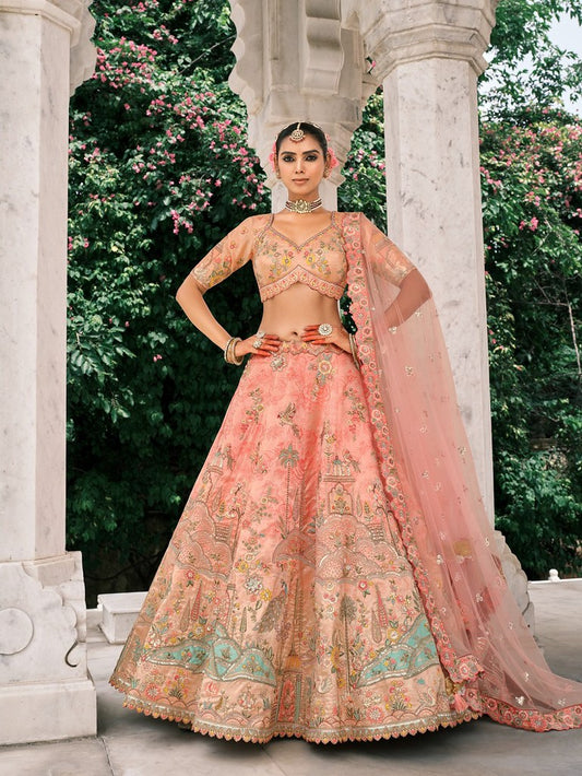 Rangtarang Silk Lehenga Collection Peach Pink