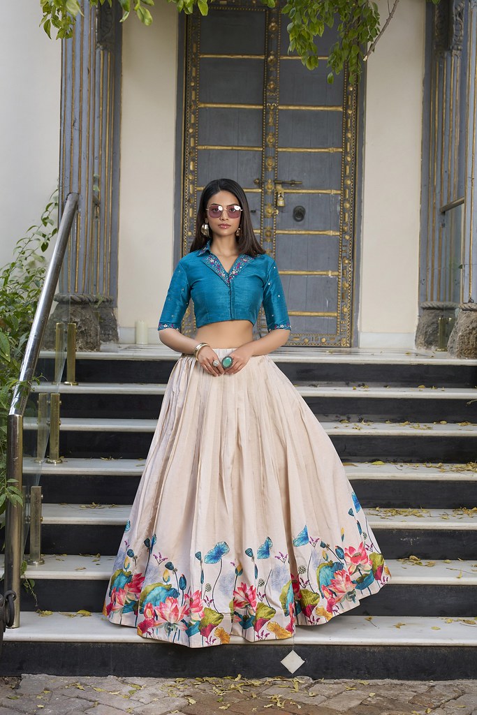 Tealvaan Silk Lehenga Cream