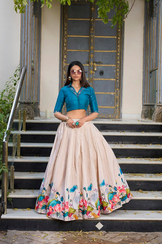 Tealvaan Silk Lehenga Cream