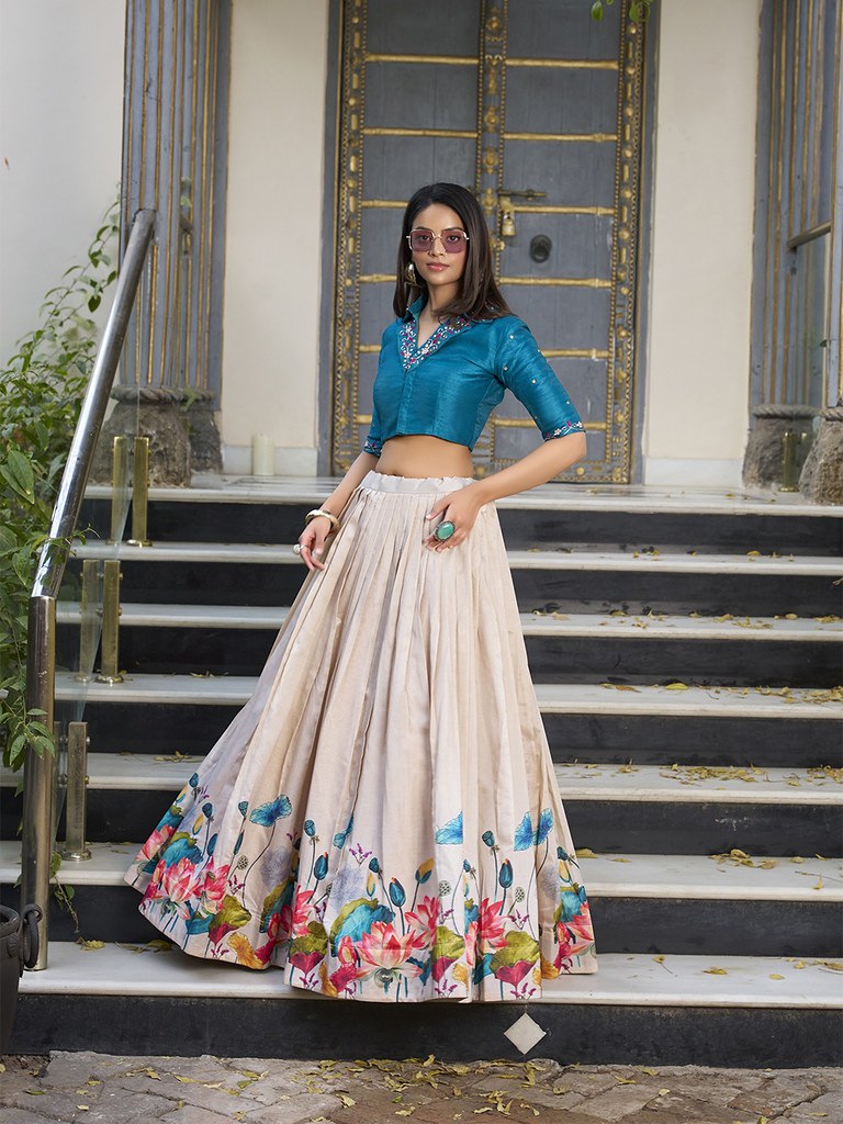 Tealvaan Silk Lehenga Cream