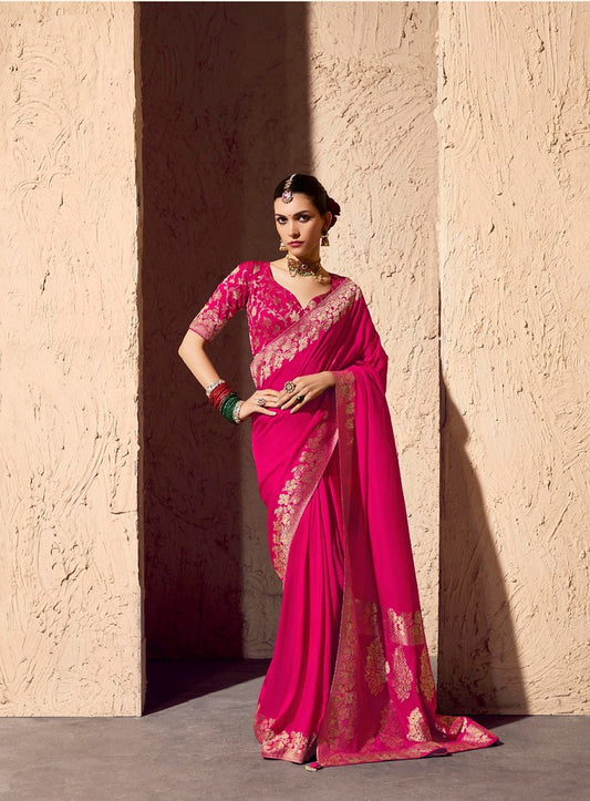 Tanishka Crepe Royale saree Rani Pink