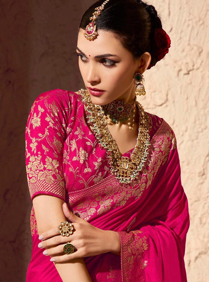 Tanishka Crepe Royale saree Rani Pink