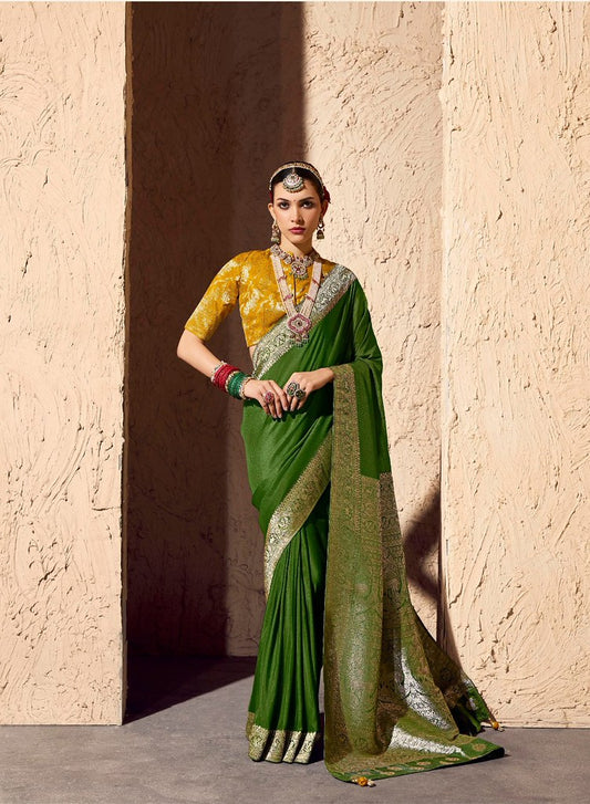 Tanishka Crepe Royale saree Olive Green