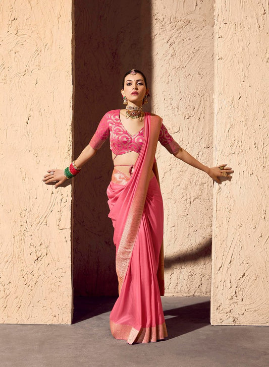 Tanishka Crepe Royale saree Baby Pink