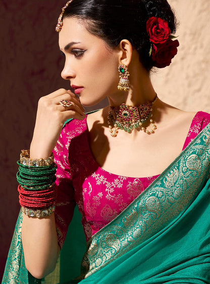 Tanishka Crepe Royale saree Firozi