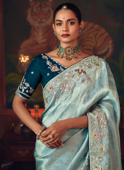 Suhasra Silk Saree Weaves Sky Blue
