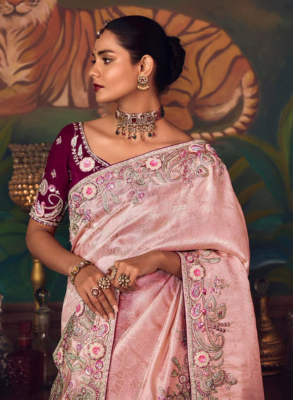Suhasra Silk Saree Weaves Baby Pink